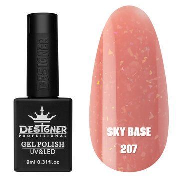 Кольорова база для нігтів Дизайнер Sky base №207 з пластівцями Юкі, 9 мл 004927 фото