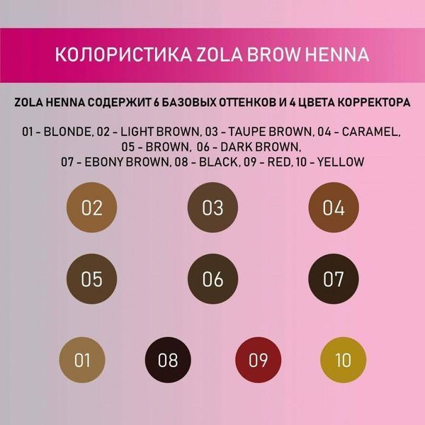 Набор хны для бровей Zola Henna Brow Box Mini (10 г *6) для окрашивания + масло для бровей 002926 фото