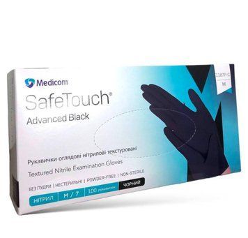 Перчатки нитриловые черные M-size Medicom SafeTouch Advanced Black (неопудренные), 100шт/уп, 1187P-C 003089 фото