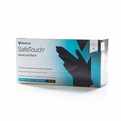 Рукавички нітрилові чорні М-size Medicom SafeTouch Advanced Black (неопудрені),100шт/уп, 1187P-C 003089 фото
