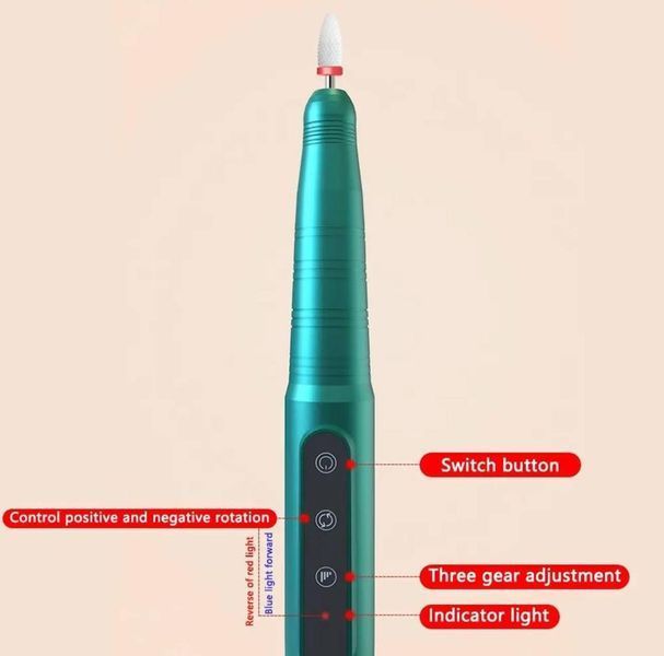Фрезер-ручка Jf-106 на 30W - 26000 об/хв (бірюзова) на акумуляторі для манікюру та педикюру 006662 фото