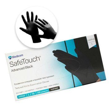 Рукавички нітрилові чорні L-size Medicom SafeTouch Advanced Black (неопудрені),100шт/уп, 1187P-D 003090 фото