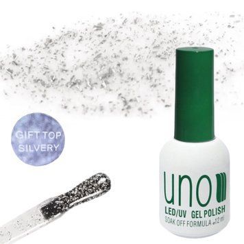 Топове покриття UNO Gel Polish "Gift top silvery" для гель лаку зі срібними пластівцями 12 мл 005021 фото