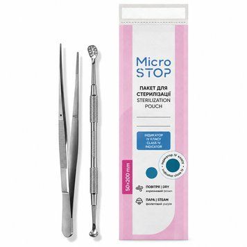 Крафт-пакети Microstop Eco (50х200 мм), 100 шт./пач. білі для стерилізації манікюрних і косметологічних інструментів Білий 000009 фото