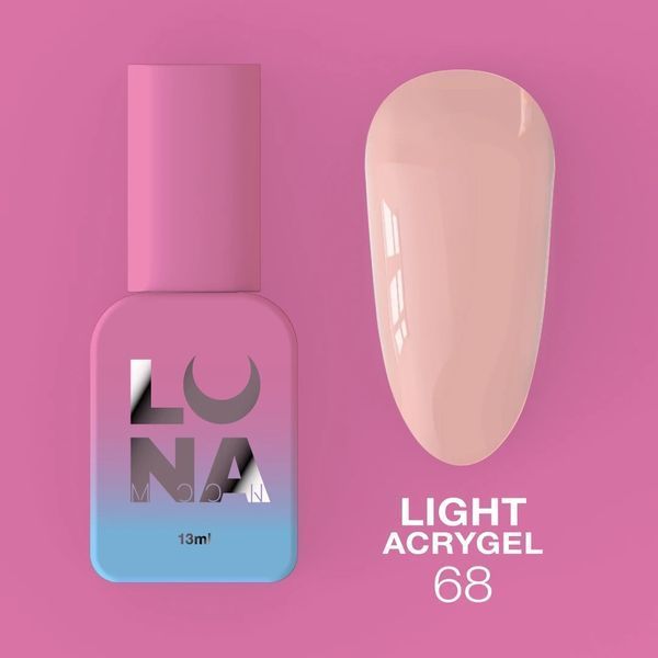 Рідкий гель LUNAMoon Light Acrygel №68 (Бежево-персиковий) 13 мл для зміцнення, вирівнювання нігтів 009013 фото