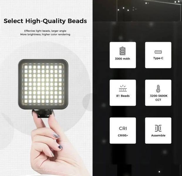 Лампа LED-панель Р5 7W (7,5&times;7,5 см), акумулятор 1800 mAh, накамерне світло для фото- та відеозйомки 006688 фото