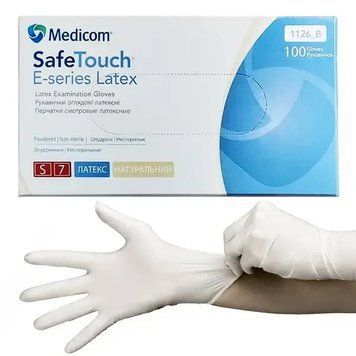 Латексні оглядові рукавички S-size Medicom SafeTouch E-series Connect (натуральний), 100шт/уп - 1126-B 007256 фото