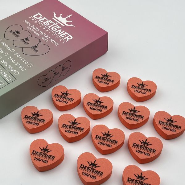 Помаранчевий двосторонній міні баф Nail Buff Heart Mini Дизайнер "серце" 100/180 грит для шліфування нігтьової пластини 007355 фото