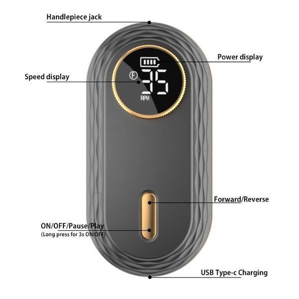 Фрезер JF-603 на 35W - 35000 об/хв (чорний) манікюрний на акумуляторі 2600 mAh для зняття матеріалу та обробки кутикули 006668 фото