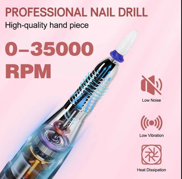 Фрезер JF-603 на 35W - 35000 об/хв (чорний) манікюрний на акумуляторі 2600 mAh для зняття матеріалу та обробки кутикули 006668 фото