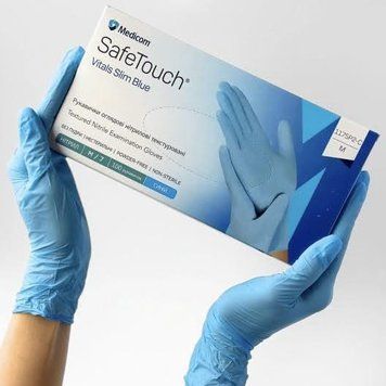 Нітрилові текстуровані рукавички сині M-size Medicom SafeTouch Slim Blue, 100шт/уп - 1175Р2-C 007258 фото