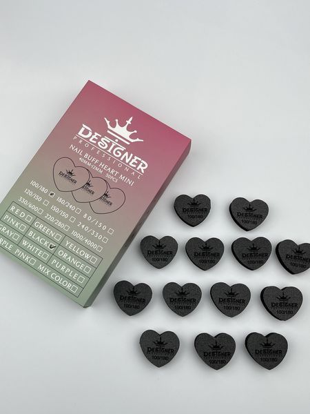Чорний двосторонній міні баф Nail Buff Heart Mini Дизайнер "серце" 100/180 грит для шліфування нігтьової пластини 007358 фото