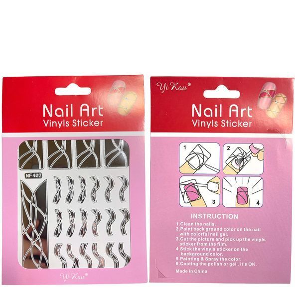Трафарет Nail Art 402 срібло (вінілові стікери, наліпки) для дизайну та декору нігтів, 003865 фото
