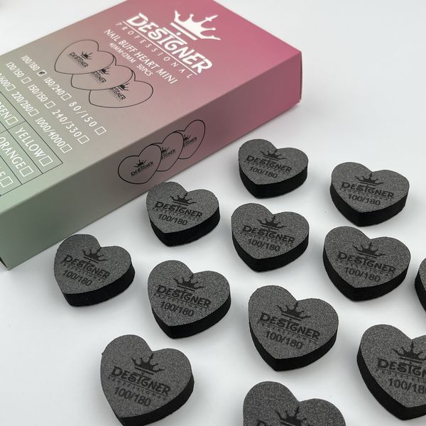Чорний двосторонній міні баф Nail Buff Heart Mini Дизайнер "серце" 100/180 грит для шліфування нігтьової пластини 007358 фото