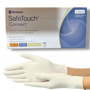 Рукавички оглядові латексні ХS-size Medicom SafeTouch Connect (неопудрені, текстуровані, хлоровані),100шт/уп - 1123-А 007260 фото