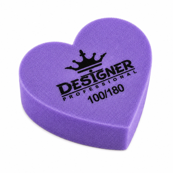Фіолетовий двосторонній міні баф Nail Buff Heart Mini Дизайнер "серце" 100/180 грит для шліфування нігтьової пластини 007359 фото
