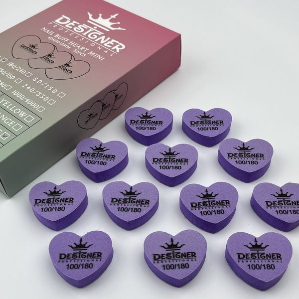 Фіолетовий двосторонній міні баф Nail Buff Heart Mini Дизайнер "серце" 100/180 грит для шліфування нігтьової пластини 007359 фото