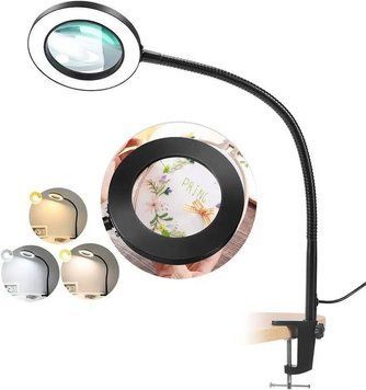 Лампа-лупа настільна чорна FS-059 на 12W, з лінзою х5, USB, на струбцині, для косметології та манікюру 001170 фото