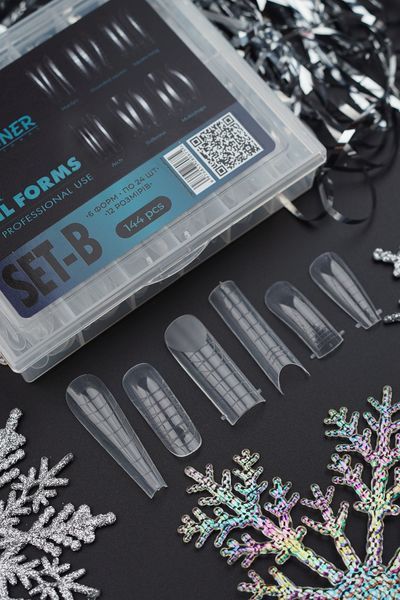 Багаторазові верхні форми SET-B (144 шт) Дизайнер, 6 форм по 24 шт (12 розмірів) - мікс форм для нарощування 008562 фото
