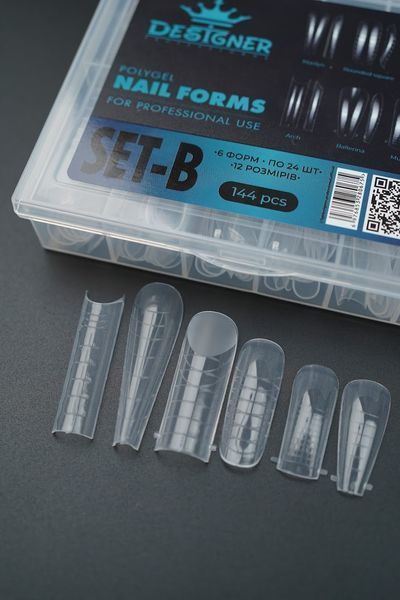 Багаторазові верхні форми SET-B (144 шт) Дизайнер, 6 форм по 24 шт (12 розмірів) - мікс форм для нарощування 008562 фото