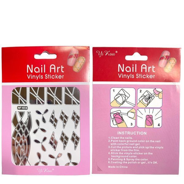 Трафарет Nail Art 404 срібло (вінілові стікери,наліпки) для дизайну та декору нігтів, 003867 фото