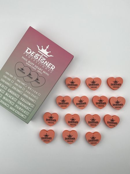 Помаранчевий двосторонній міні баф Nail Buff Heart Mini Дизайнер "серце" 180/240 грит для шліфування нігтьової пластини 007367 фото