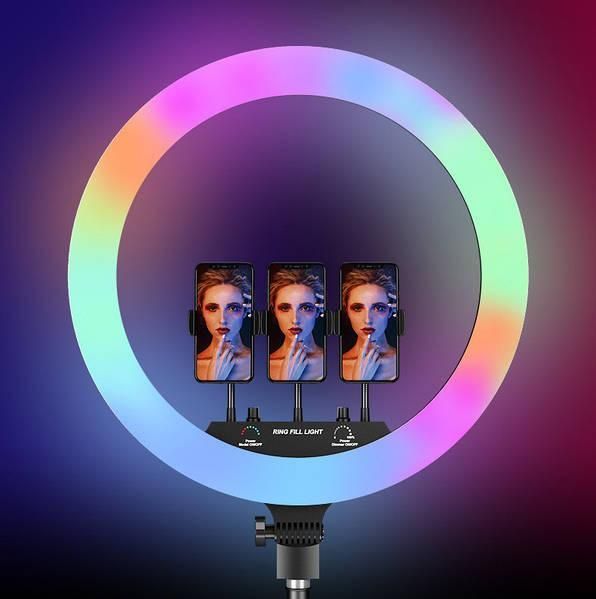 Кільцева лампа RGB MJ-56 на 80W, 56 см, зі штативом для фото, відео та б&rsquo;юті-зйомки 001144 фото