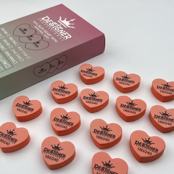 Помаранчевий двосторонній міні баф Nail Buff Heart Mini Дизайнер "серце" 180/240 грит для шліфування нігтьової пластини 007367 фото