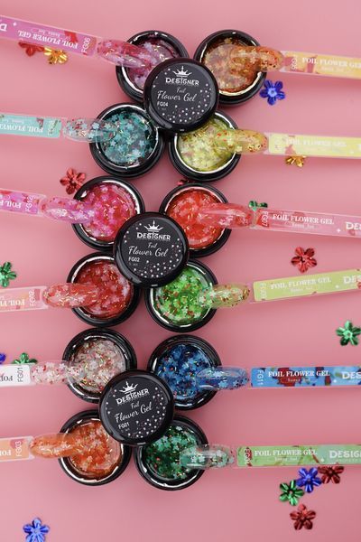 Гель с цветочками из фольги Foil flower gel (Оранжевый FG03) Дизайнер 5 мл для декора ногтей 005833 фото