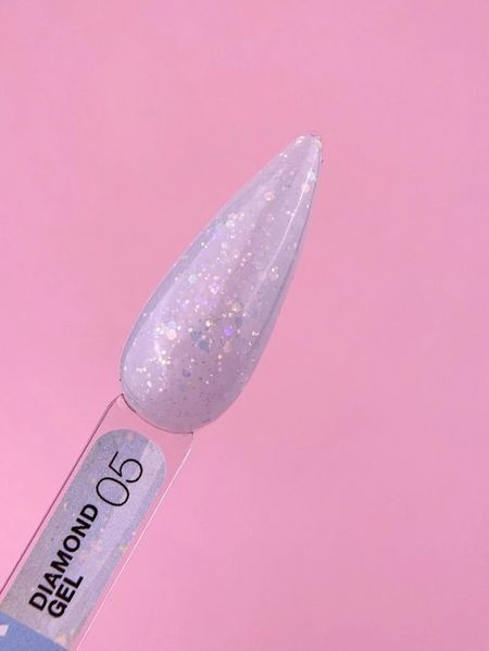 Гель з блискітками №5 (Сніжне сяйво) Diamond Gel LunaMoon на 15 мл, вирівнювання та нарощування нігтів 009022 фото