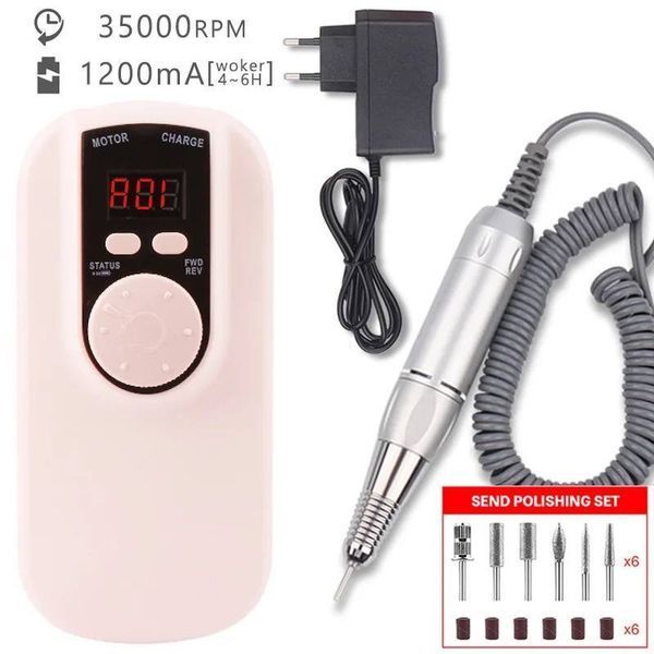 Фрезер SG701 на 36W - 35000 об/хв (рожевий) на акумуляторі 1200 mAh для манікюру та педикюру 006707 фото