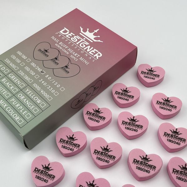 Рожевий двосторонній міні баф Nail Buff Heart Mini Дизайнер "серце" 180/240 грит для шліфування нігтьової пластини 007369 фото