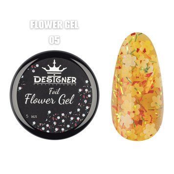 Гель с цветочками из фольги Foil flower gel (Желтый FG05) Дизайнер 5 мл для декора ногтей 005835 фото