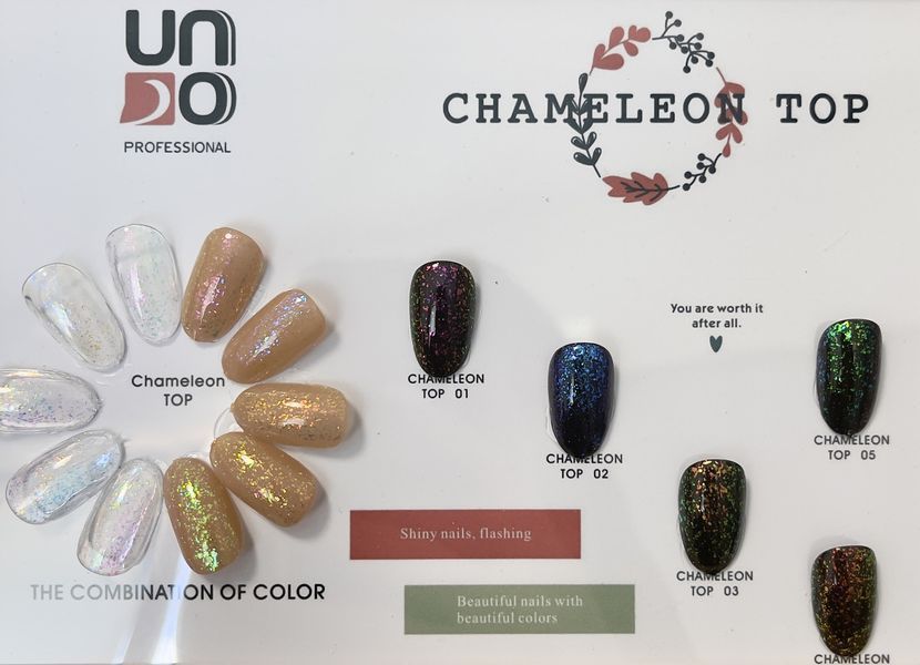Топовое покрытие для гель лака UNO Chameleon Top №5 с цветными хлопьями Единорог без липкого слоя 12 мл 005065 фото