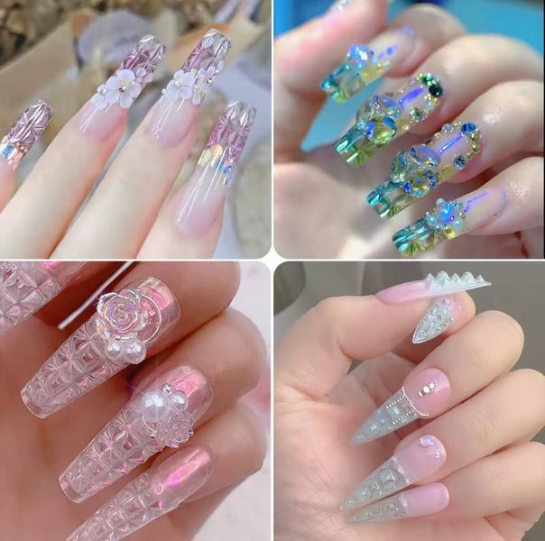 Гелеві типси 120 шт/уп Дизайнер 4D Crystal Fast Gel Tips Pipe Medium TS3 з шипами для нарощування нігтів 008611 фото