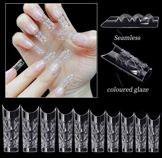Гелеві типси 120 шт/уп Дизайнер 4D Crystal Fast Gel Tips Pipe Medium TS3 з шипами для нарощування нігтів 008611 фото