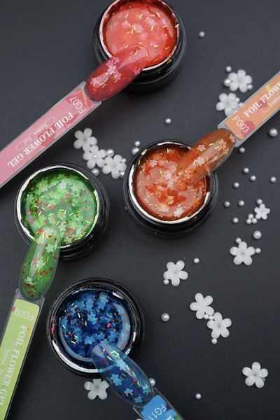 Гель с цветочками из фольги Foil flower gel (Коралловый FG07) Дизайнер 5 мл для декора ногтей 005837 фото