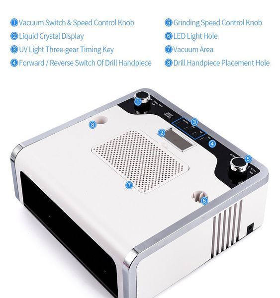 Фрезер-витяжка TGR-859 4в1 на 100W &ndash; 45000 об/хв + LED лампа + лампа освещения (5 W) для маникюра и педикюра 000205 фото