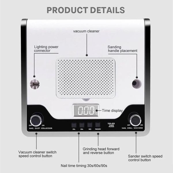 Фрезер-витяжка TGR-859 4в1 на 100W &ndash; 45000 об/хв + LED лампа + лампа освещения (5 W) для маникюра и педикюра 000205 фото