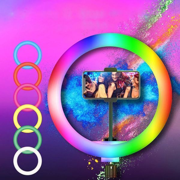 Кільцева лампа RGB MJ-26 на 15W, 26 см, USB, зі штативом для фото, відео та б&rsquo;юті-зйомки 001138 фото