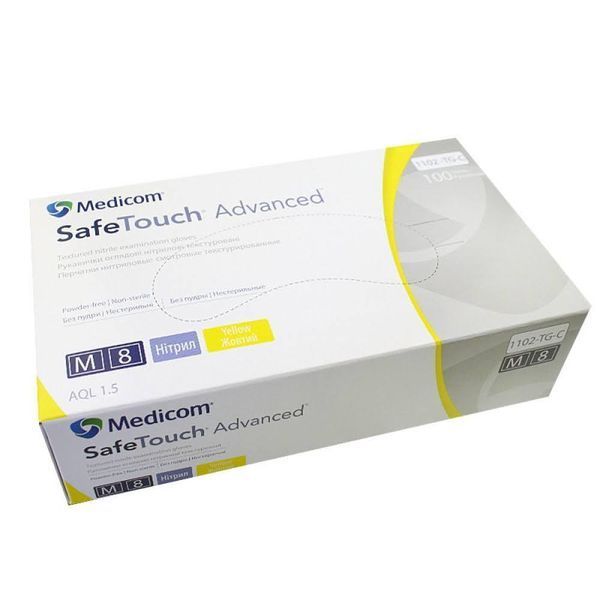 Перчатки нитриловые желтые текстурированные M-size Medicom SafeTouch Advanced Yellow, 100шт/уп - 1102-TG-C 007322 фото