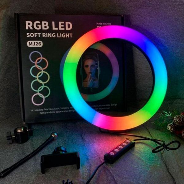 Кільцева лампа RGB MJ-26 на 15W, 26 см, USB, зі штативом для фото, відео та б&rsquo;юті-зйомки 001138 фото