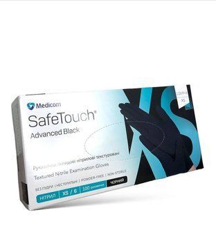 Рукавички нітрилові чорні XS-size Medicom SafeTouch Advanced Black (неопудрені),100шт/уп, 1187P-А 007263 фото