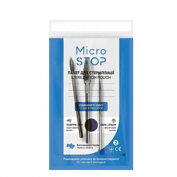 Крафт-пакети Microstop (75х150 мм), 100 шт/уп прозорі для стерилізації манікюрних і косметологічних інструментів 006811 фото