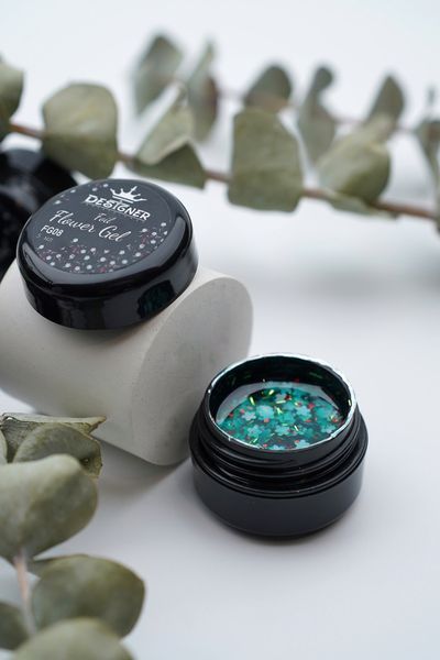 Гель с цветочками из фольги Foil flower gel (Бирюзовый FG08) Дизайнер 5 мл для декора ногтей 005838 фото