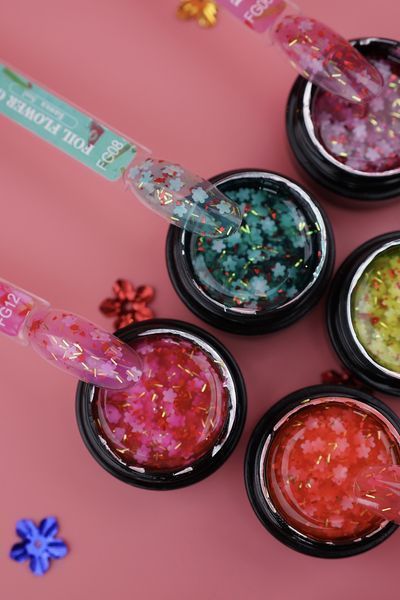 Гель с цветочками из фольги Foil flower gel (Бирюзовый FG08) Дизайнер 5 мл для декора ногтей 005838 фото