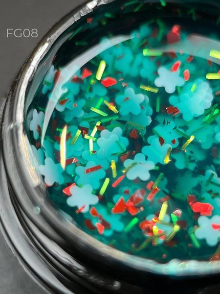 Гель с цветочками из фольги Foil flower gel (Бирюзовый FG08) Дизайнер 5 мл для декора ногтей 005838 фото