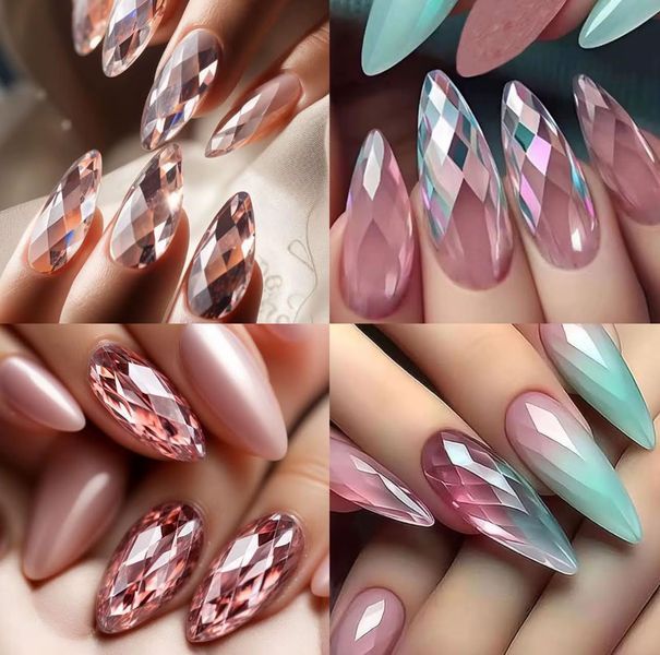 Гелеві тіпси 168 шт, 7 форм/уп Дизайнер 3D Diamond Mix Fast Gel Tips DX1 для нарощування нігтів 008612 фото