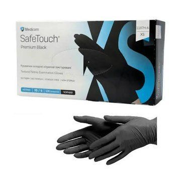 Перчатки обзорные нитриловые черные XS-size Medicom SafeTouch Premium Black (неопудренные), 100шт/уп - 1187H 007264 фото