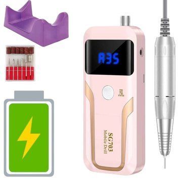 Фрезер SG703 на 36W &ndash; 35000 об/мин (розовый) на аккумуляторе 1200 mAh для маникюра и педикюра 006711 фото